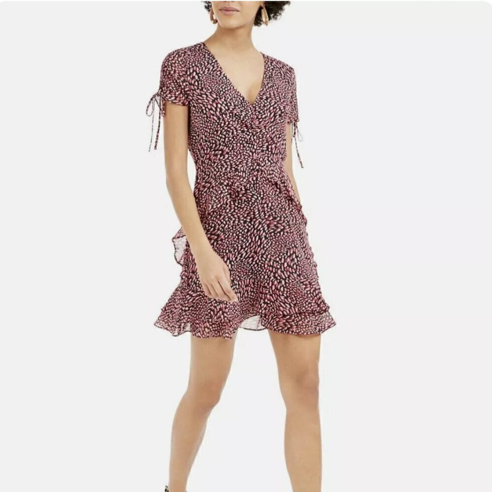 NWT bar III Pink/Fuschia/Black Printed Ruffled Mini Dress, Size 6